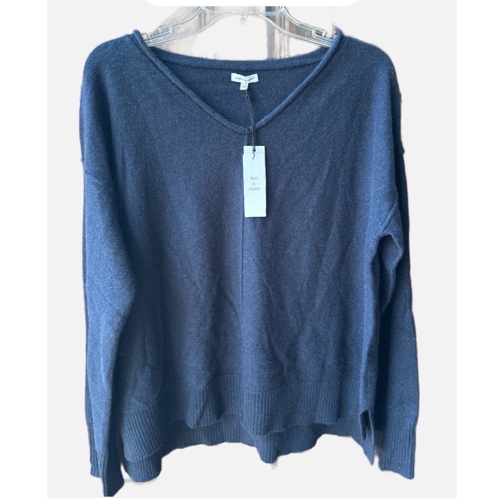 Unsubscribed Navy Blue 100% Cashmere Classic V-Neck Relaxed Fit Sweater